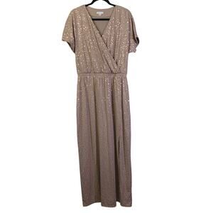 GARNET HILL Dress Medium Knit Maxi Sequin Crossover Bust‎ Elastic Waist Leg Slit